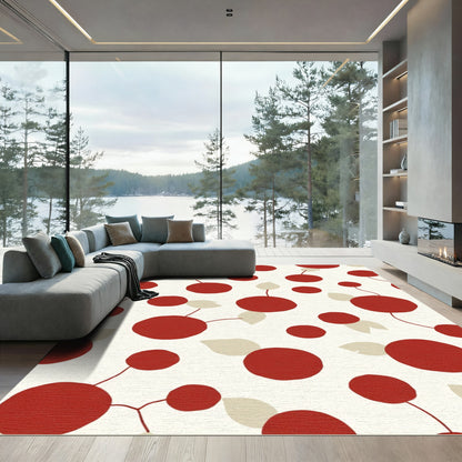 Red and Beige Circles Branching Accents Rug