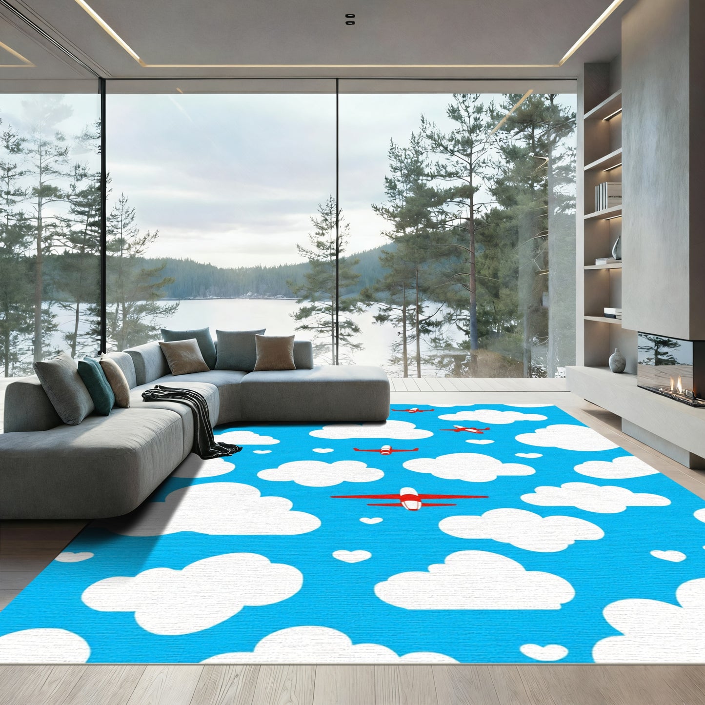 Red Planes White Clouds Sky Rug