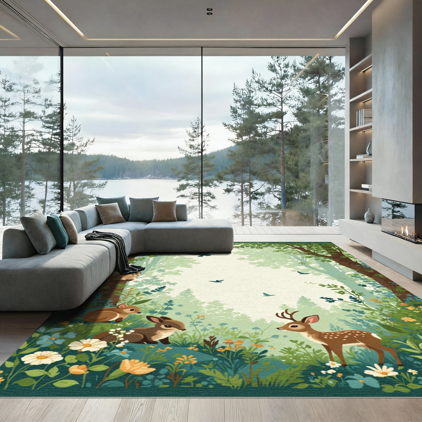Enchanted Forest Animals Woodland Scene Rug