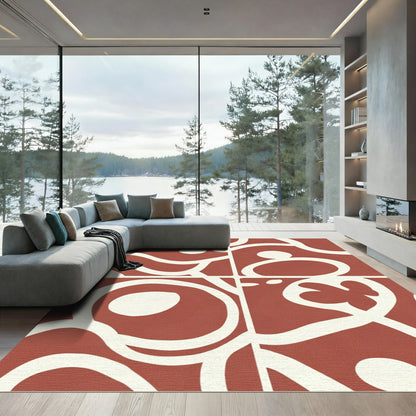 Terracotta White Abstract Organic Swirl Rug