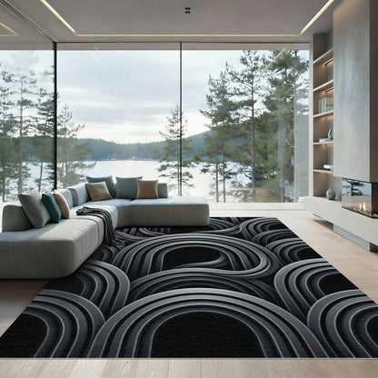 Grayscale Abstract Interlocking Arches Rug