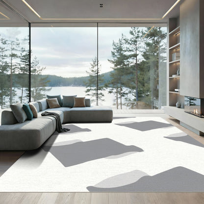 Gray Abstract Overlapping Shapes Rug