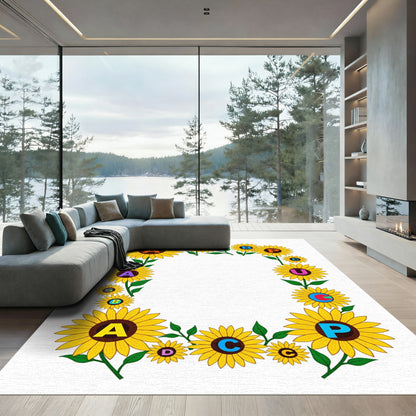 Alphabet Sunflower Border Yellow Design Rug