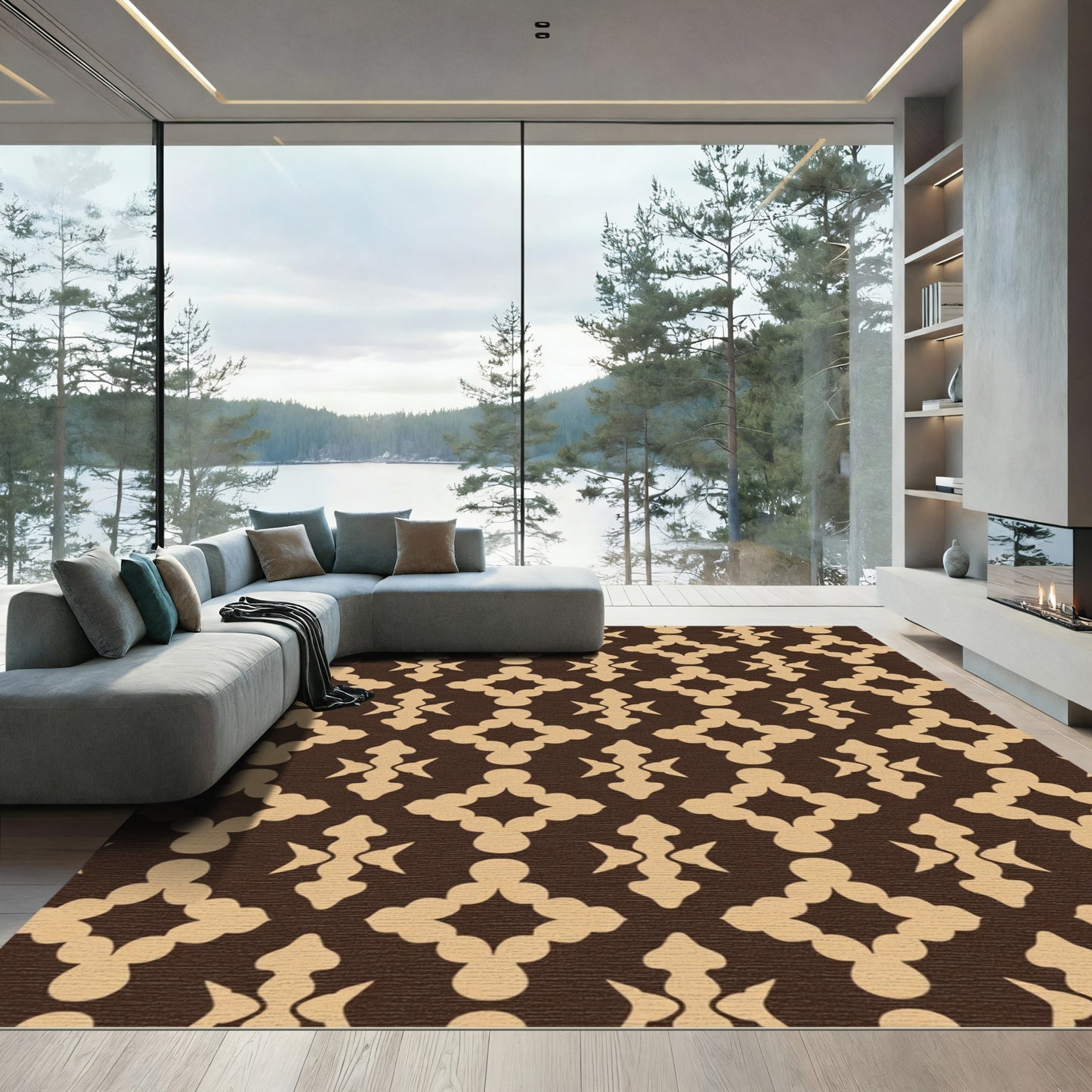Brown Beige Quatrefoil Lattice Rug