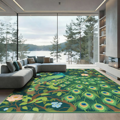 Emerald Peacock Floral Branches Rug