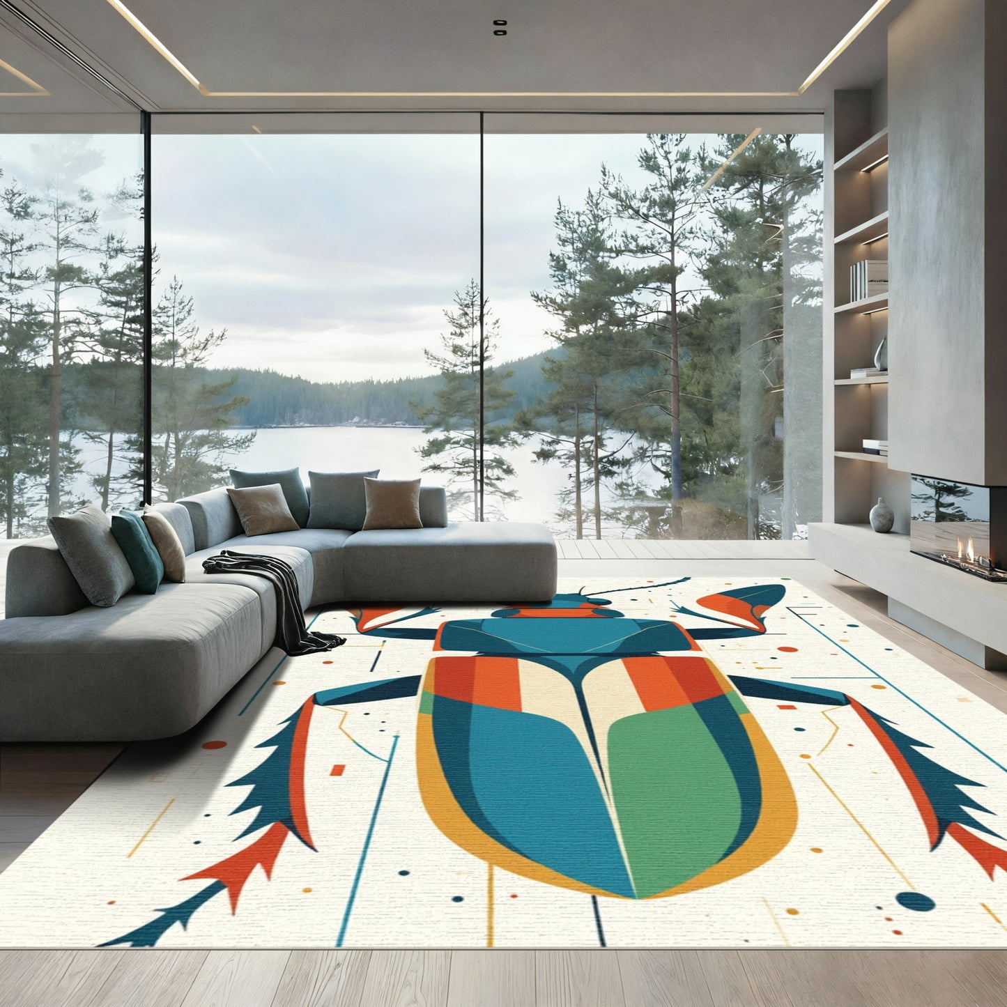 Abstract Geometric Beetle Colorful Stripe Rug