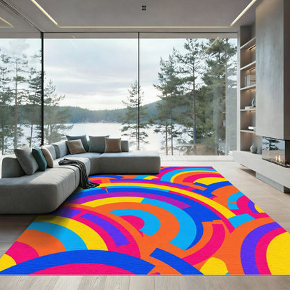 Bold Abstract Rainbow Arc Arrangement Rug