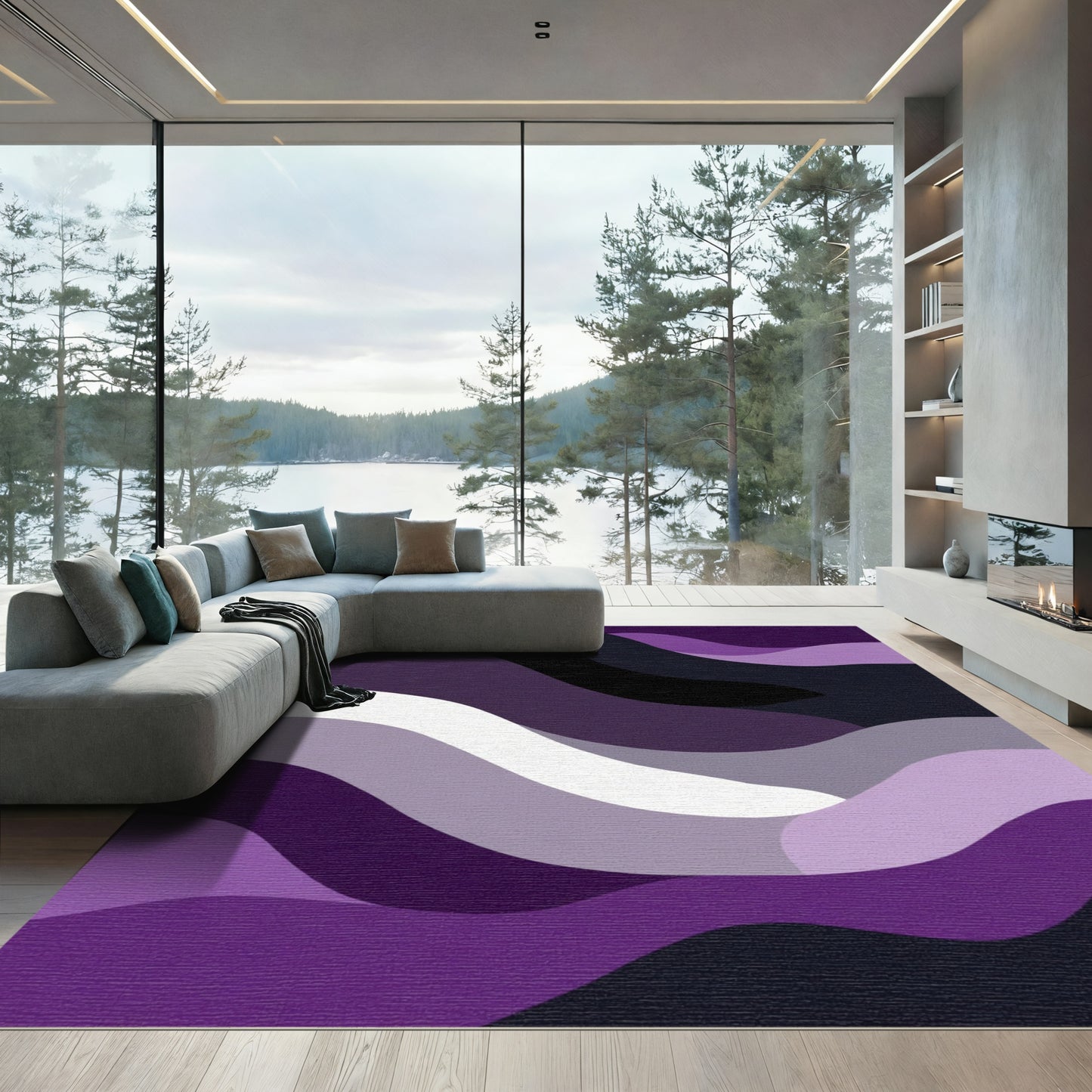Deep Purple And White Wave Rug