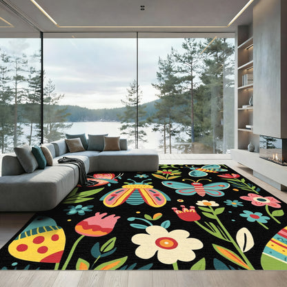 Whimsical Butterfly Bug Garden Collection Rug