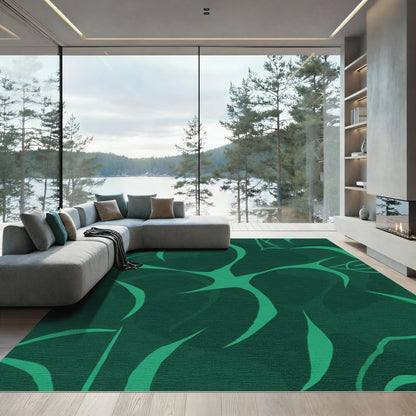 Deep Emerald Abstract Organic Vines Rug