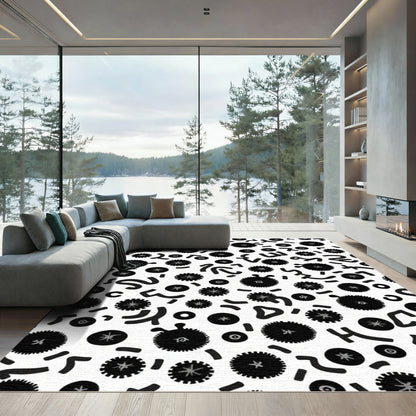 Black Abstract Starburst Swirl Rug