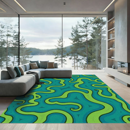 Teal Green Wavy Lines Rug