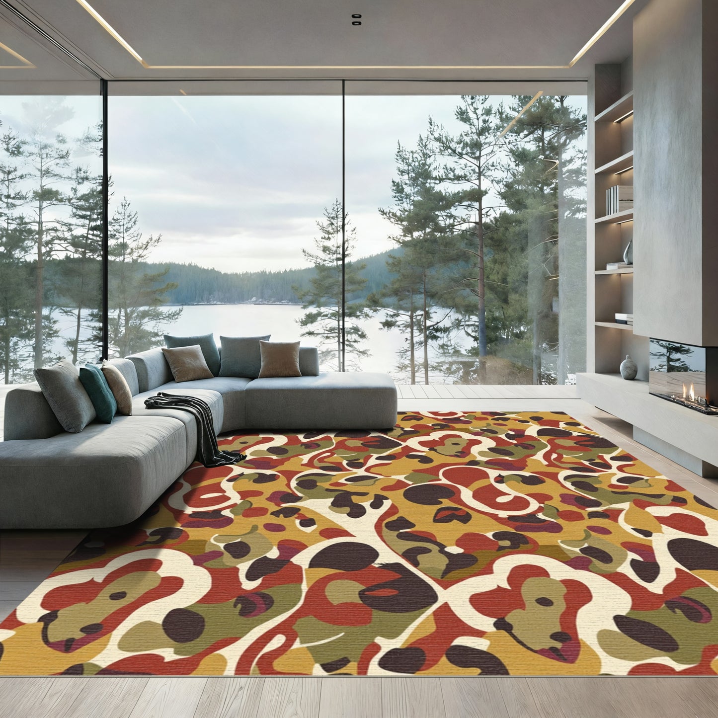 Earthy Tone Abstract Camouflage Rug