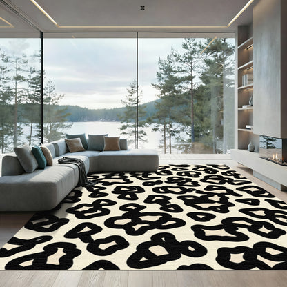 Cream Black Abstract Spots Rug