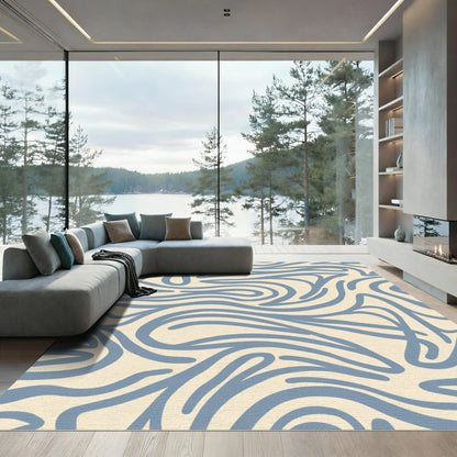 Blue Abstract Swirl Linen Rug