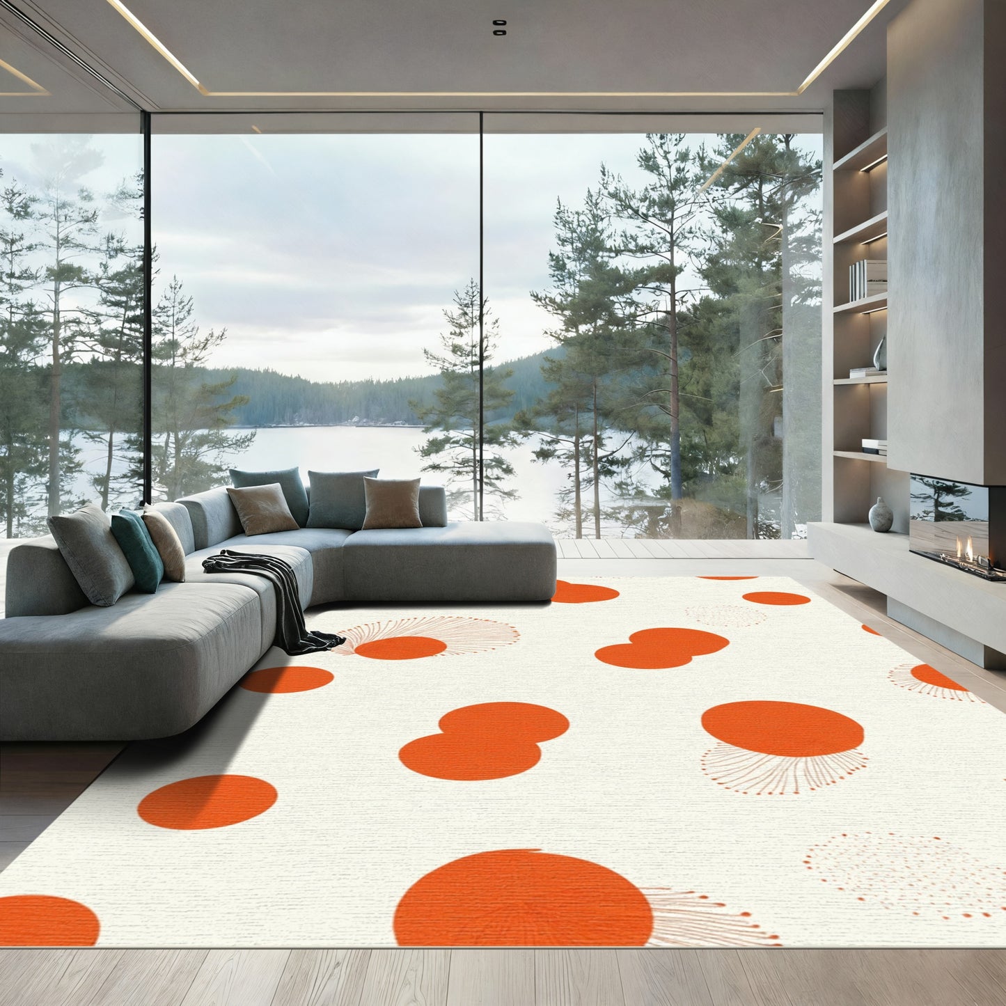 Bold Orange Abstract Scattered Shapes Rug