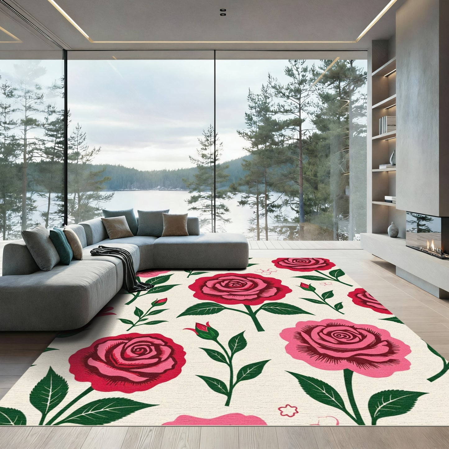 Vibrant Pink Rose Garden Bloom Rug