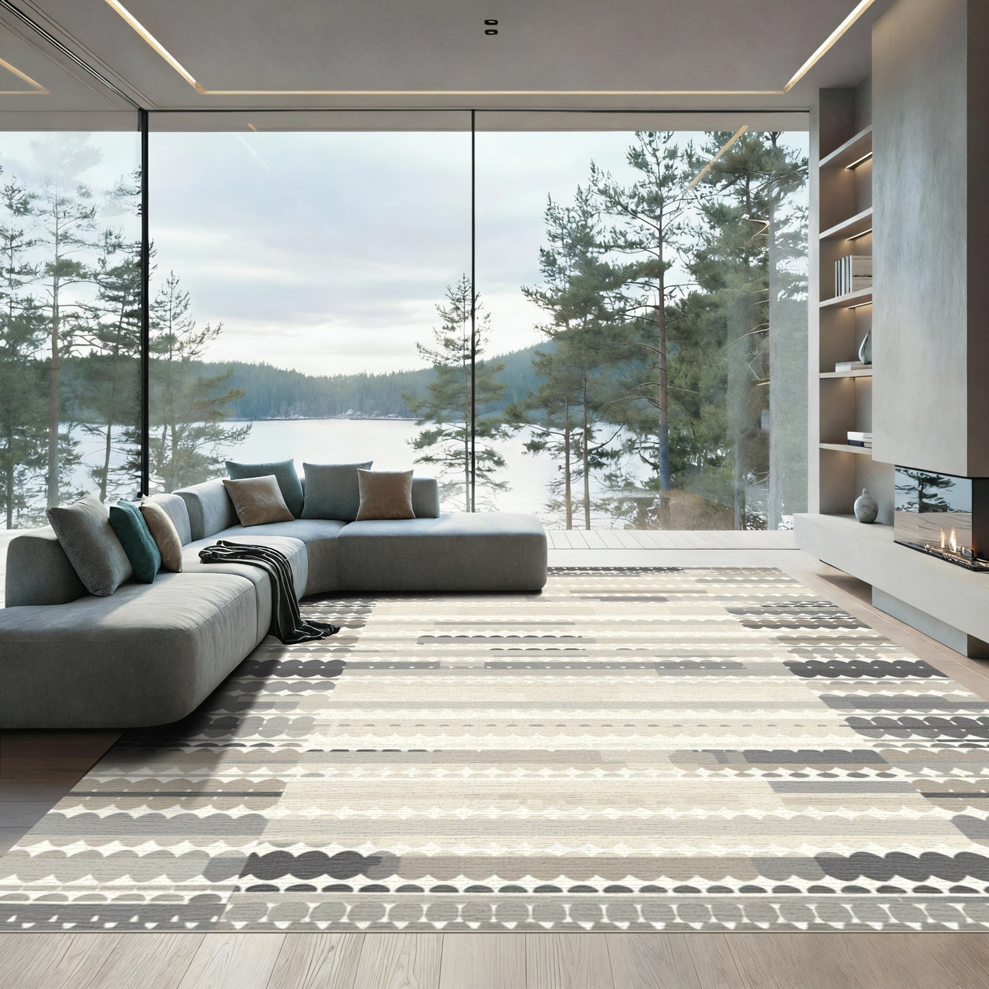 Neutral Tone Abstract Stripe Collage Rug