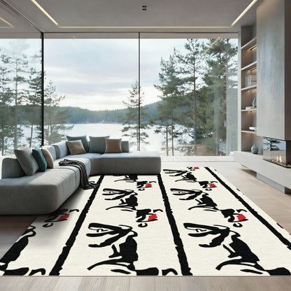 Black and Red Abstract Standing Figures Rug