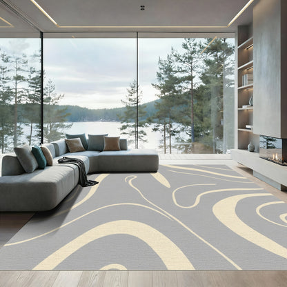 Pale Yellow Abstract Swirl Rug