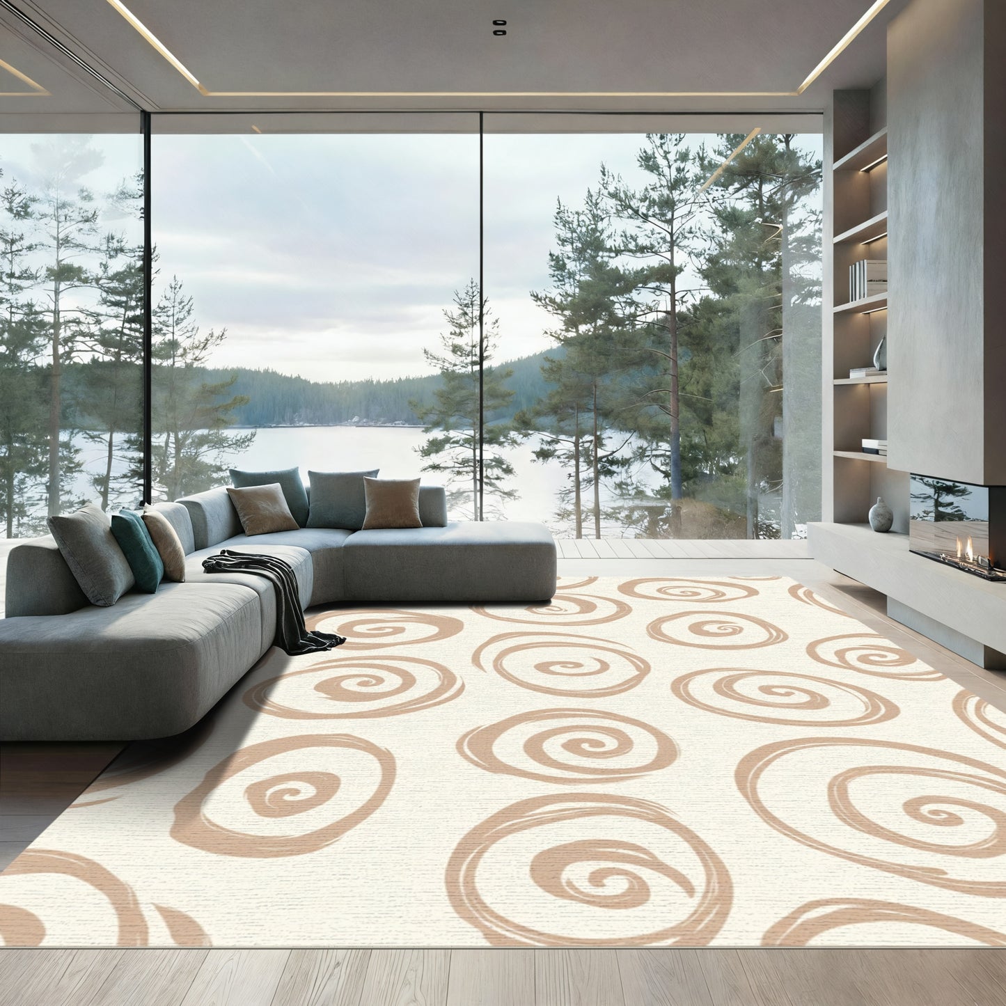 Neutral Swirl Brushstroke Elements Rug