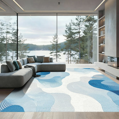 Abstract Blue Fluid Waves Rug