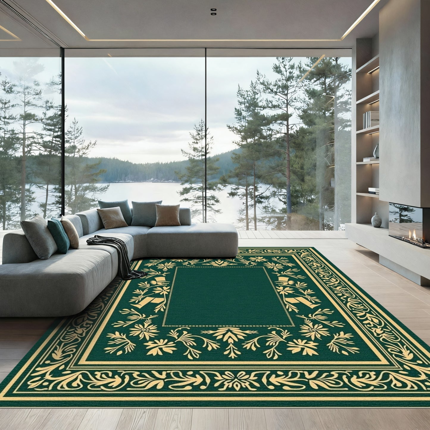 Golden Floral Vintage Border Rug