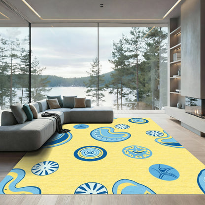 Lemony Yellow Abstract Blue Forms Rug