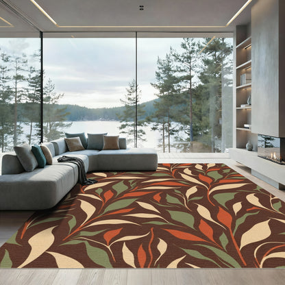Earthy Autumn Branch Leaf Harmony Rug