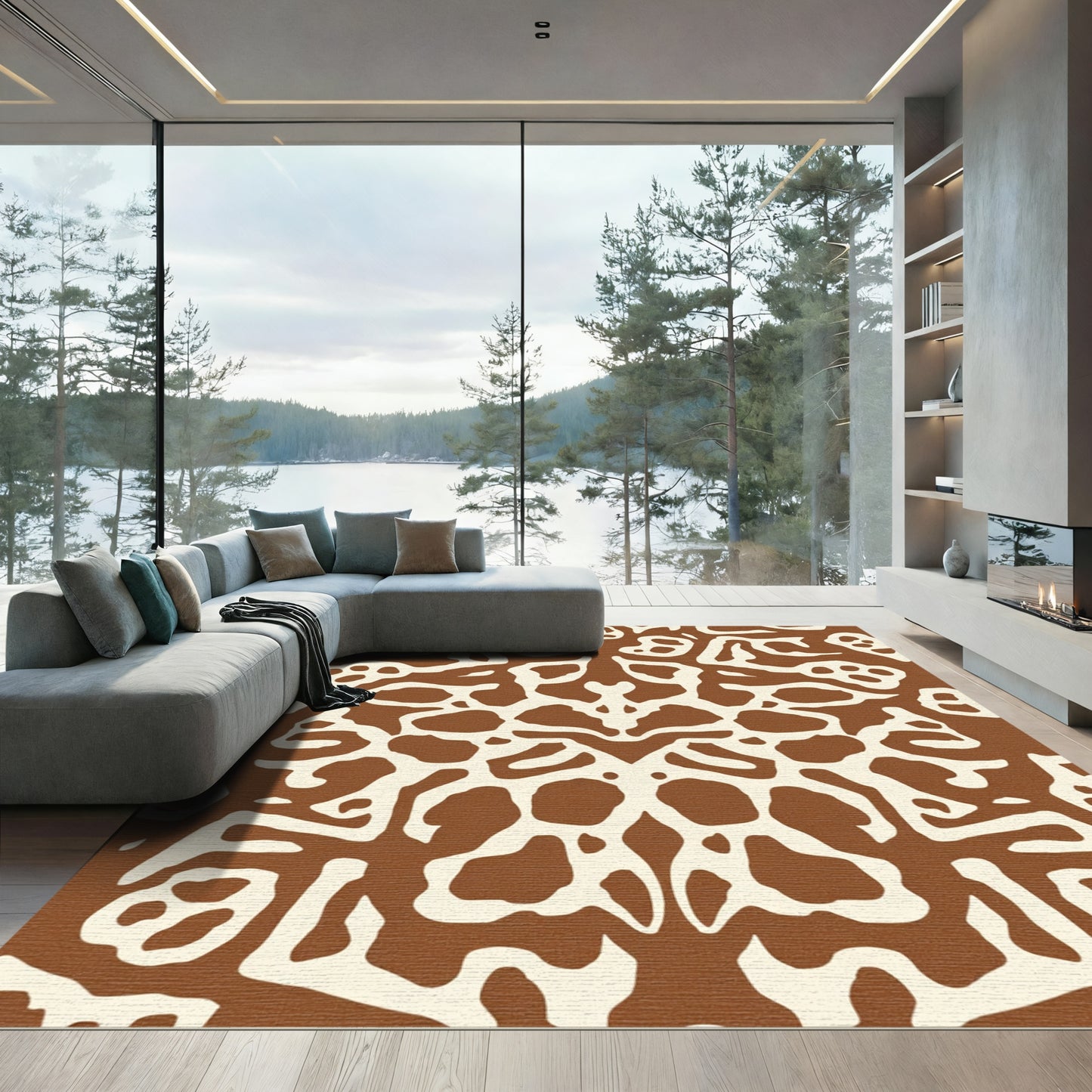 Rich Terracotta Abstract Organic Composition Rug