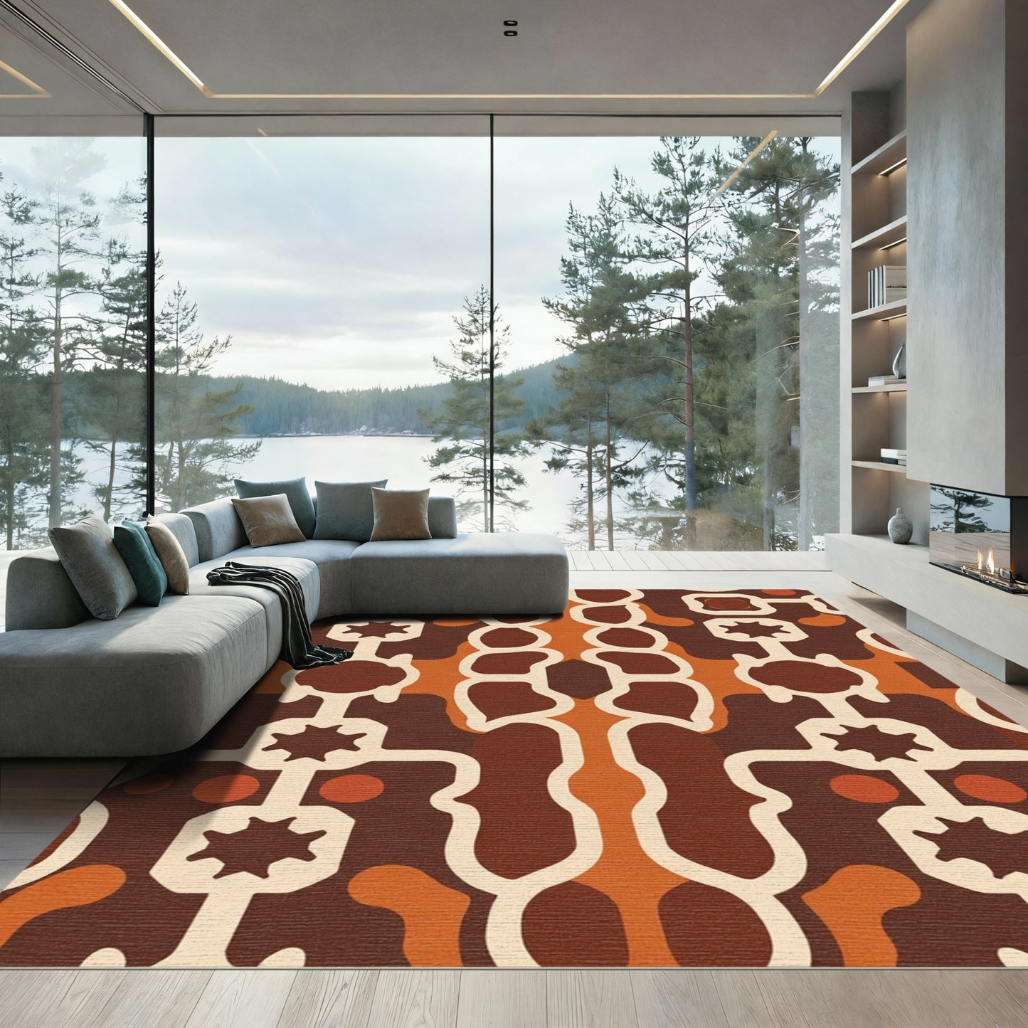 Retro Brown Abstract Cell Rug