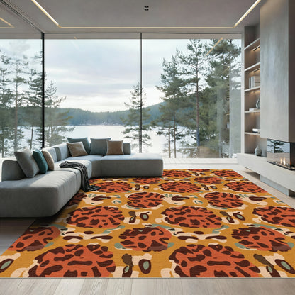 Burnt Orange Leopard Print Accents Rug