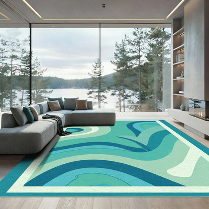 Aqua Swirls Abstract Wave Rug
