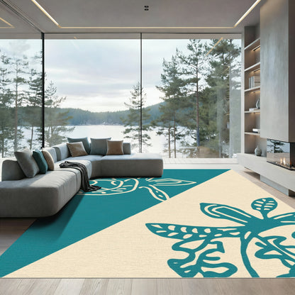 Teal Tan Abstract Floral Medallion Rug