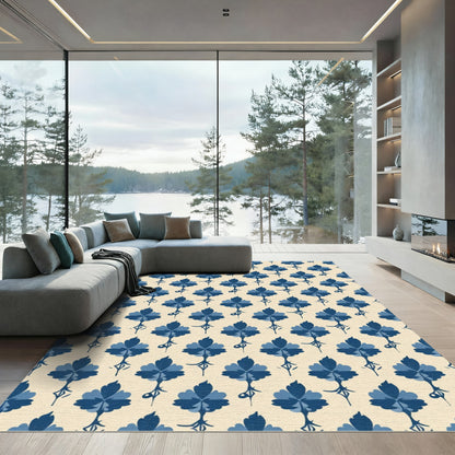 Navy Blue Floral Stem Arrangement Rug