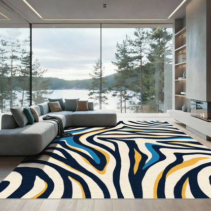 Bold Blue Yellow Zebra Stripe Rug