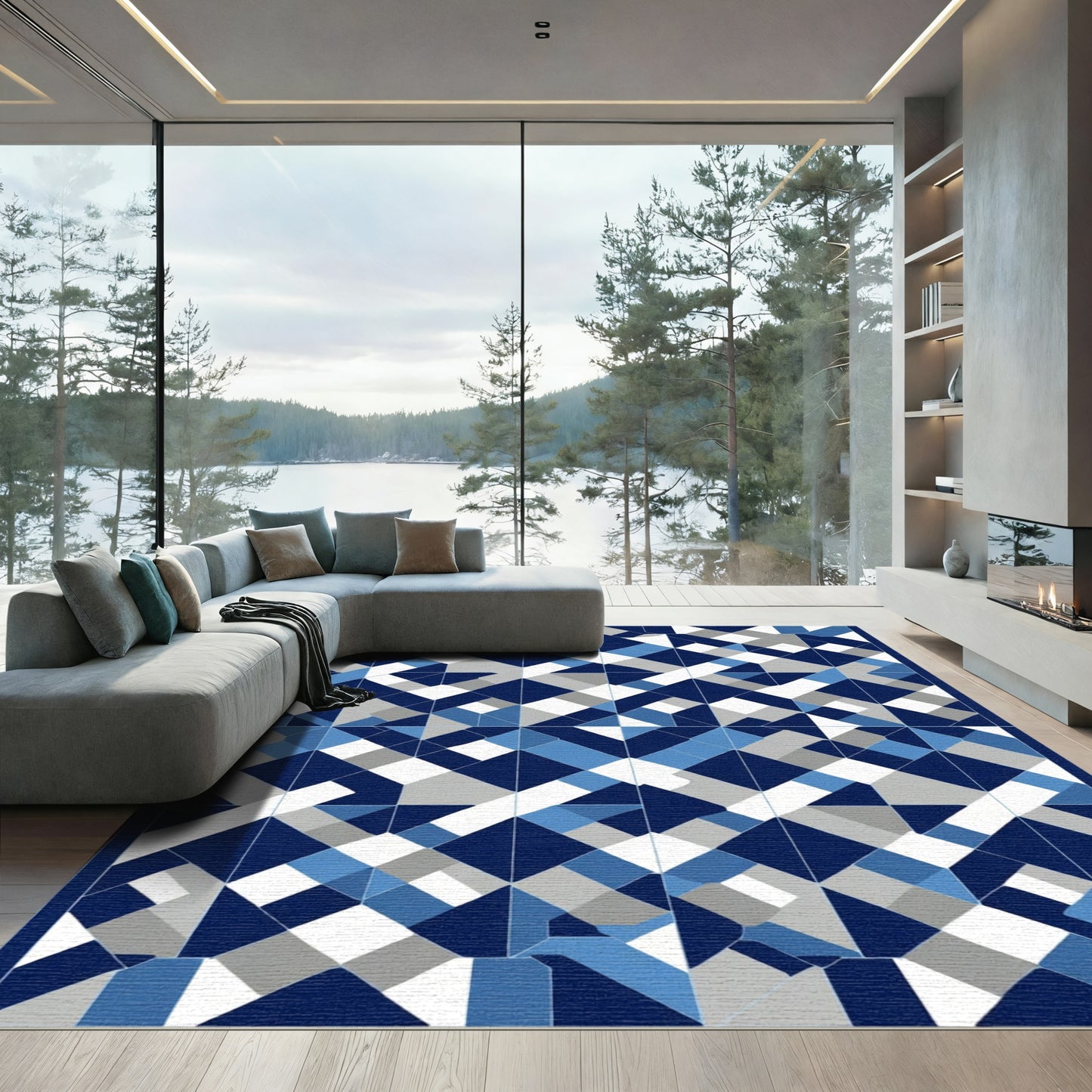 Abstract Geometric Blue Diamond Rug