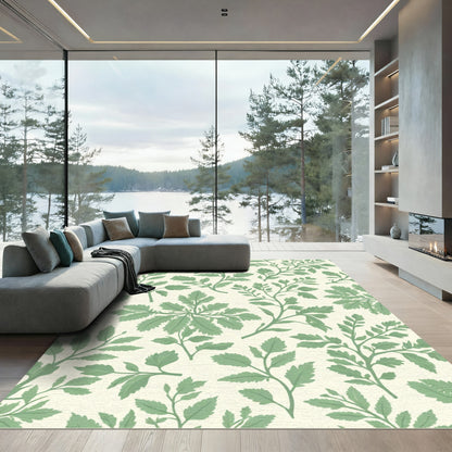 Sage Green Herbal Branch Pattern Rug