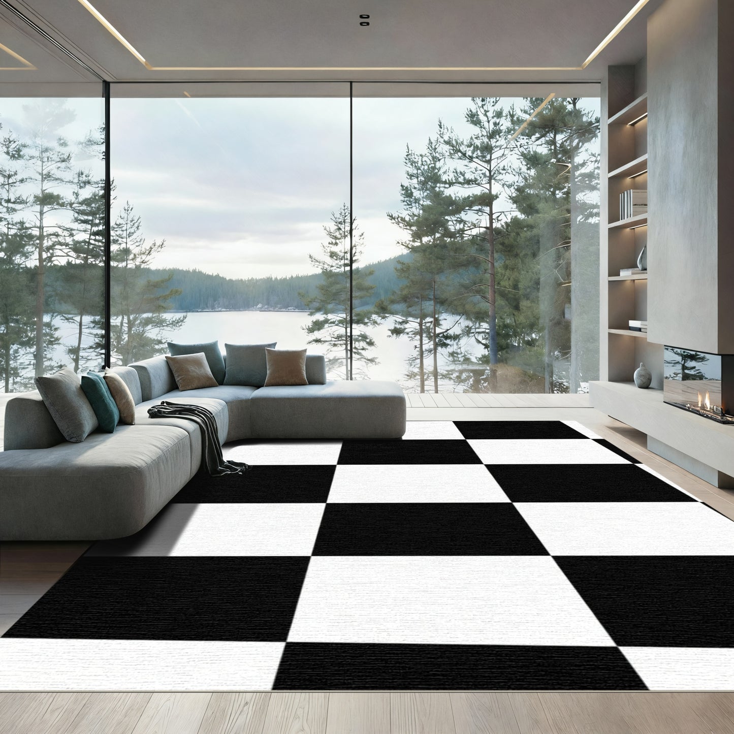 Bold Black White Checkerboard Squares Rug