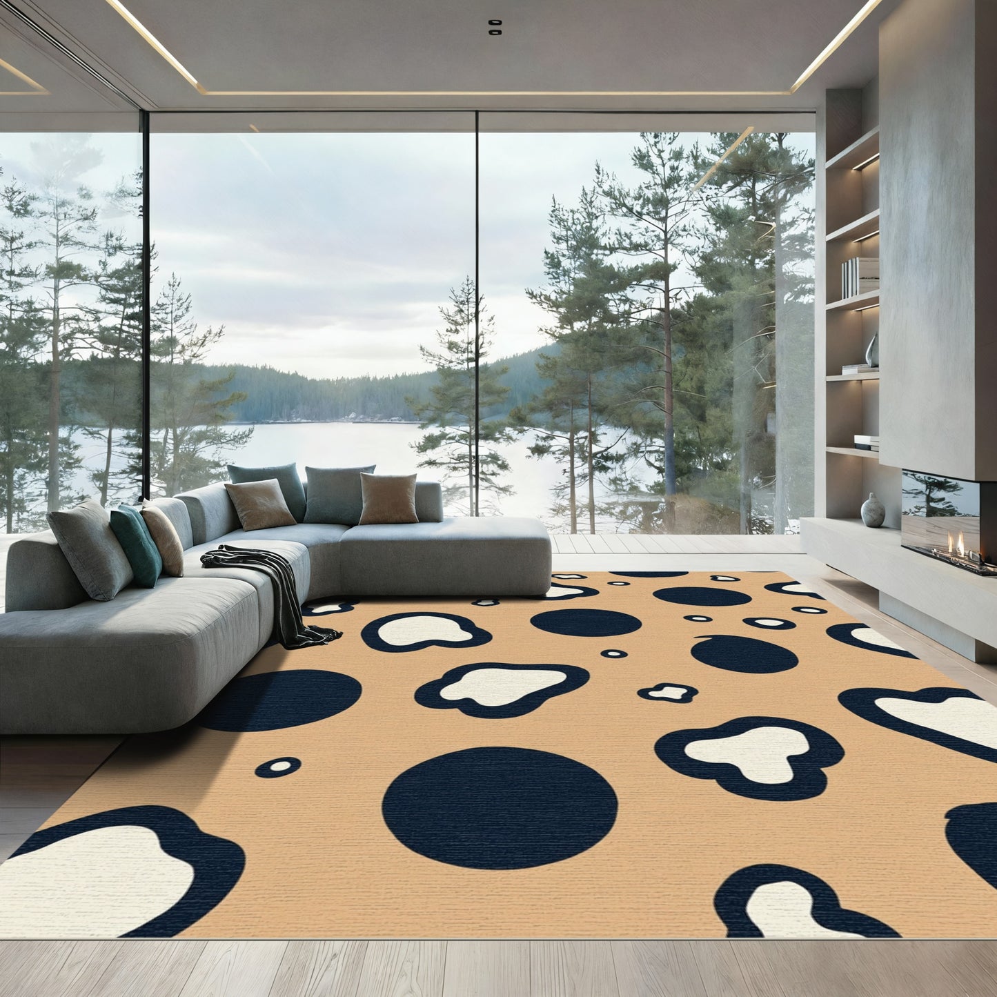 Brown and Navy Abstract Spots Rug