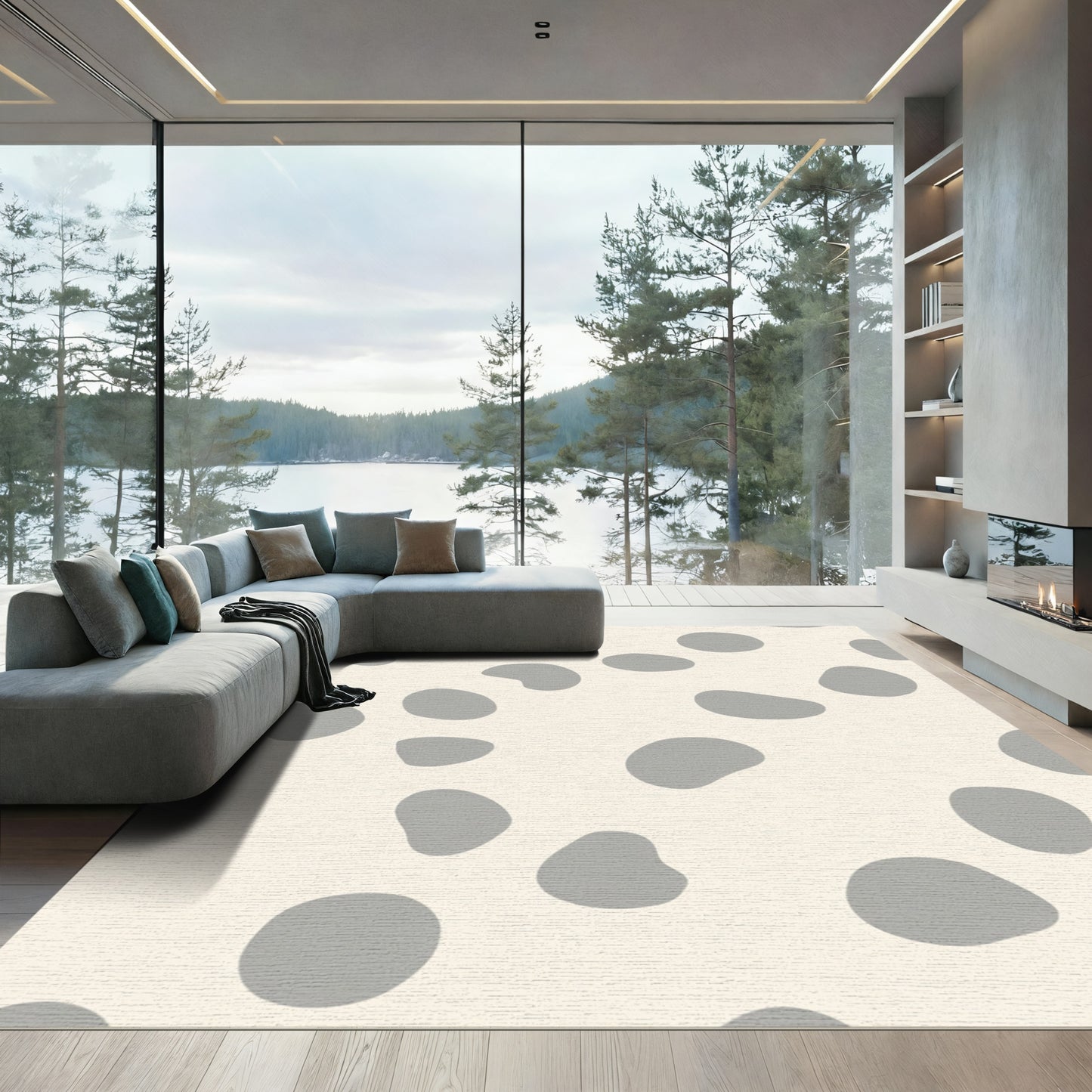 Cream Gray Blob Scatter Rug