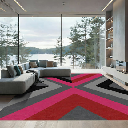 Bold Pink and Red Geometric Chevron Rug