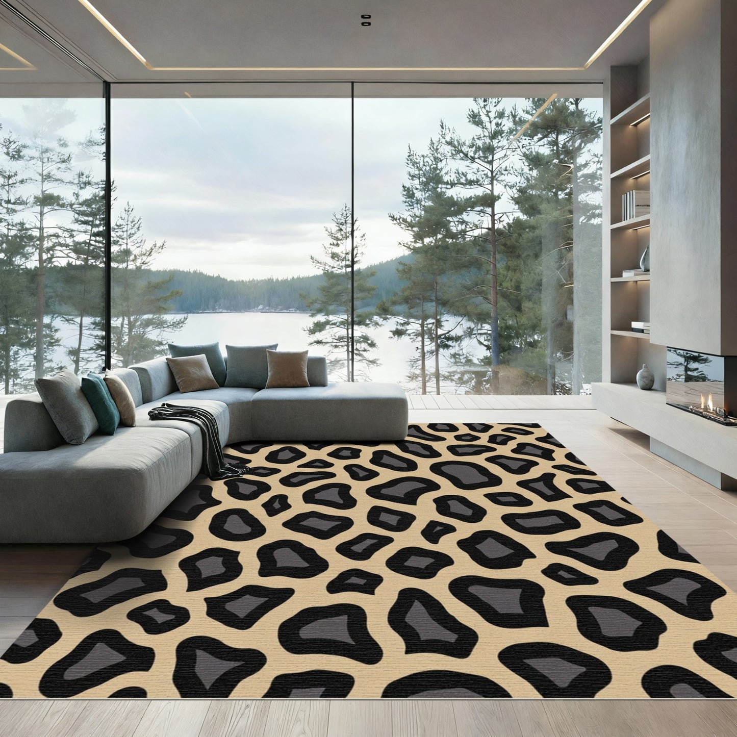 Tan and Black Animal Spots Rug
