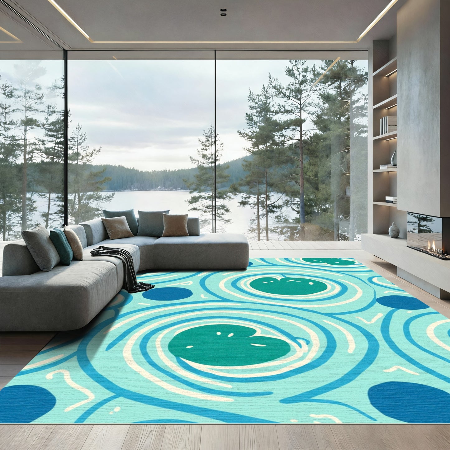 Aqua Swirl Lily Pad Dot Rug
