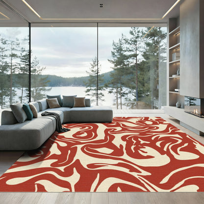 Crimson Abstract Swirl Organic Rug