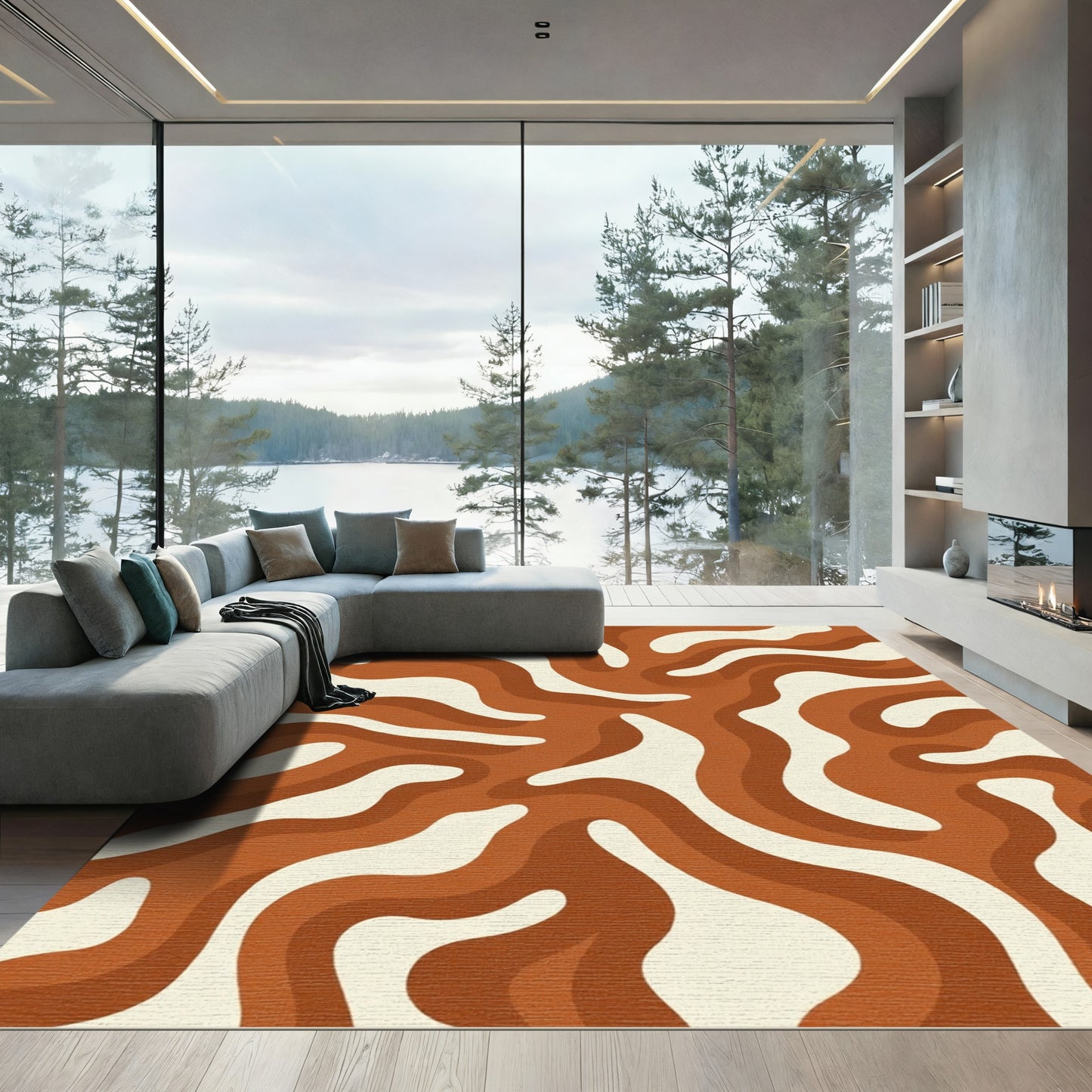 Retro Abstract Swirl Brown Cream Rug