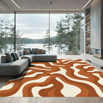 Retro Abstract Swirl Brown Cream Rug