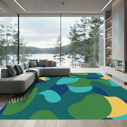 Teal Green Blue Abstract Organic Shapes Rug