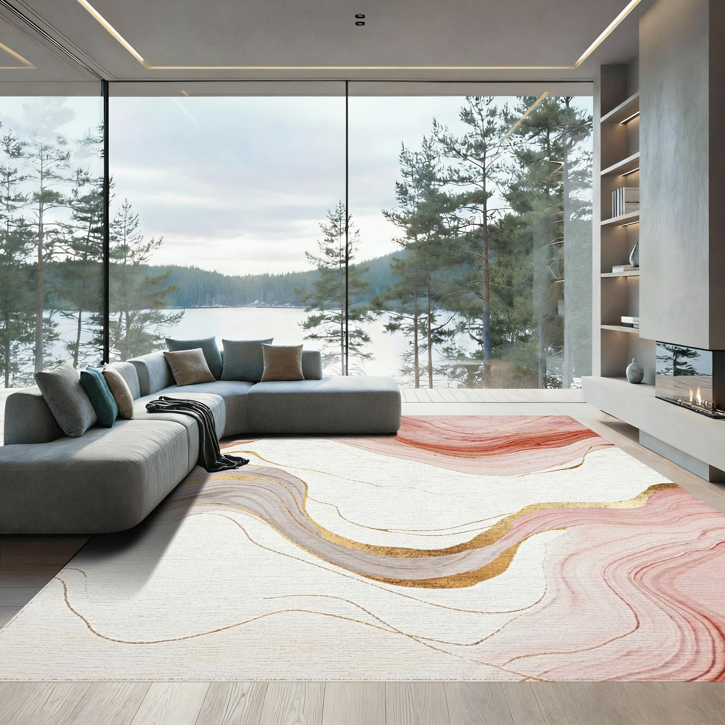 Rose Gold Marble Wave Rug