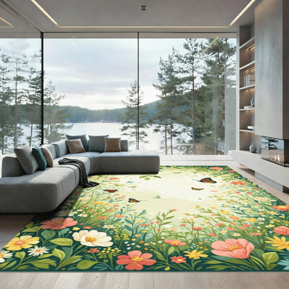 Whimsical Garden Butterflies And Flowers Rug